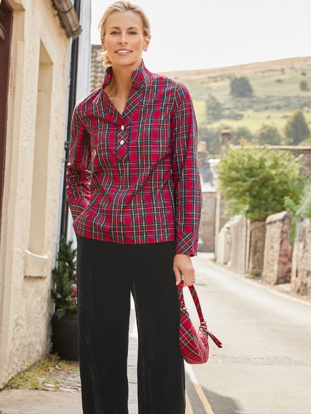 Talbots Rhinestone Non-Iron Popover shirt - Blissful Plaid